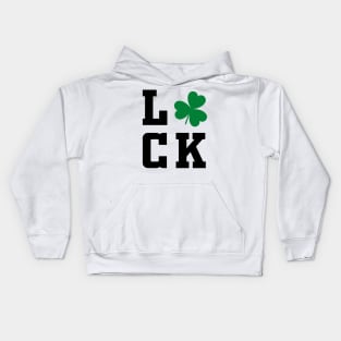 Luck Shamrock Black saint patricks day typography Kids Hoodie